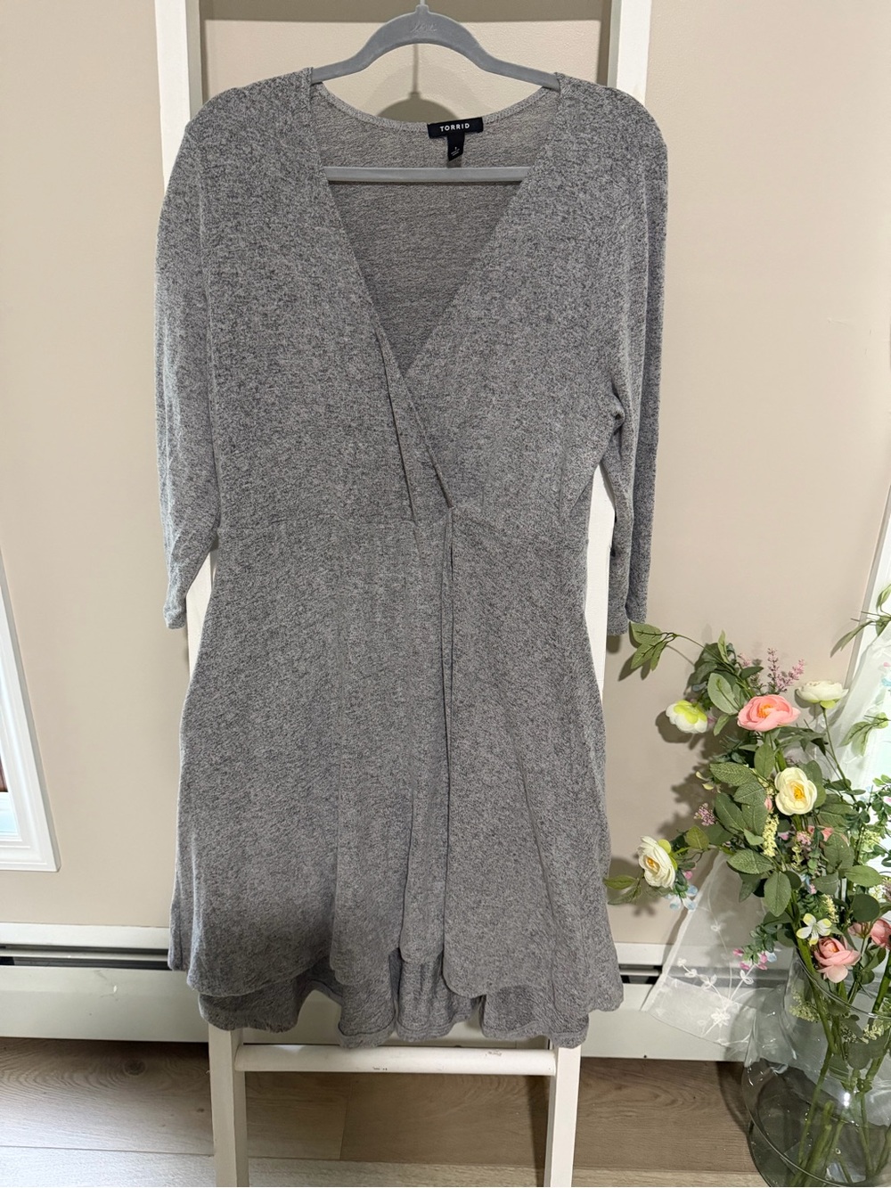 torrid Heather Gray Wrap-Style Long Sleeve Knit Dress